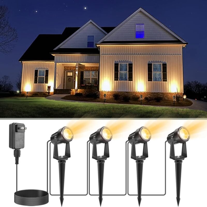 VOLISUN Outdoor Uplights Spotlights,Low Voltage Landscape Lights with Transformer and 75ft Cable,Waterproof Landscape Lighting spot Lights for House,Fence,Tree, Flags(4Packs,Warm White)