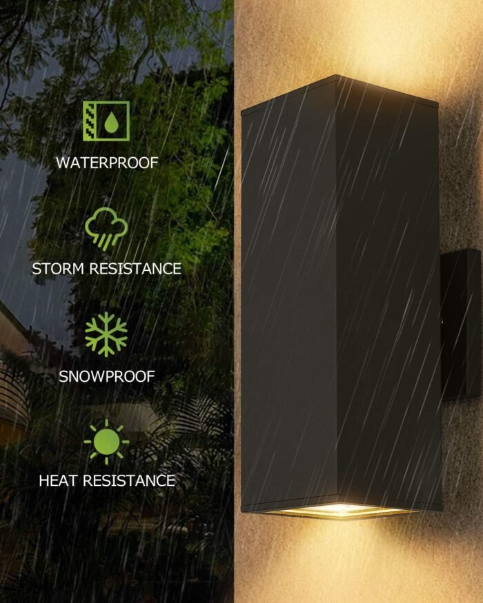 harriet Outdoor Wall Lights, Modern Outdoor Wall Sconces Aluminum Waterproof, 13" Rectangular Porch Light Up and Down Lighting for Outdoor Wall Mount, Black, Set of 2 - Image 4