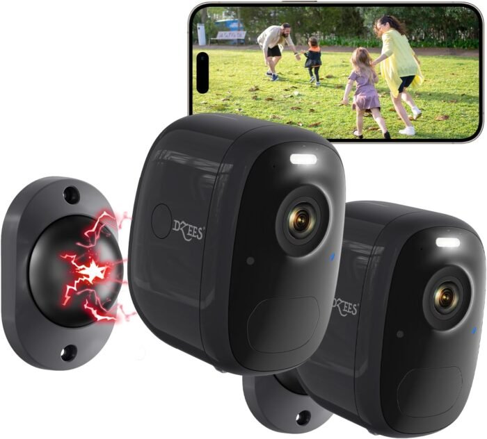 Dzees 4MP Outdoor Camera Wireless with Magnetic Mount Battery Powered Security Camera Outdoor for Home Security, 2.4Ghz WiFi/AI Motion Detection/2-Way Talk/4MP Color Night Vision/IP66/Cloud-2-Pack
