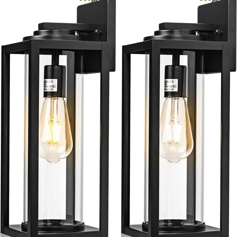 Dusk to Dawn Outdoor Wall Light Fixtures - 2 Packs Exterior Waterproof Outdoor Lighting, Modern Porch Sconces Wall Mounted Lighting, Industrial Anti-rust Matte Black Outside Lantern for Front Door