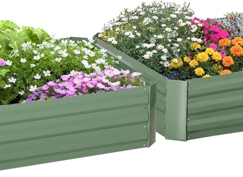 Outsunny 2 Piece Galvanized Raised Garden Bed, 3.3' x 3.3' x 1' Metal Planter Box for Growing Vegetables, Flowers, Herbs, Succulents, Green