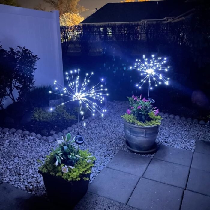 Solar Firework Lights, 2 Pack 120 LEDs 2 Lighting Modes Outdoor Waterproof for Garden Patio Walkway Pathway Party Wedding Christmas Decorative - Cool White - Image 5