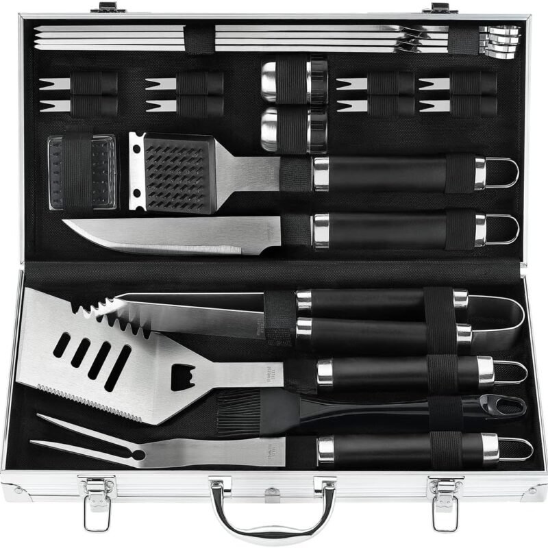 POLIGO 22PCS Heavy Duty BBQ Grill Accessories Set, Non-Slip Grill Tools for Outdoor Grill Set Thicker Stainless Steel Grill Utensils Set, Deluxe Grilling Tools Set in Aluminum Case Ideal Gifts for Men
