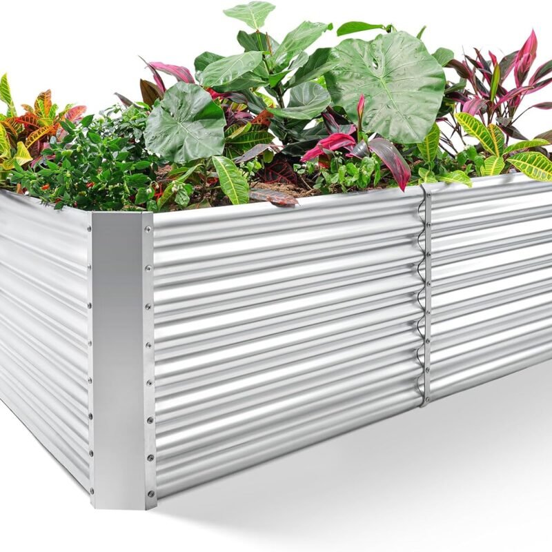 Land Guard 8×4×2 ft Galvanized Raised Garden Bed Kit, Galvanized Planter Raised Garden Boxes Outdoor, Large Metal Raised Garden Beds for Vegetables.