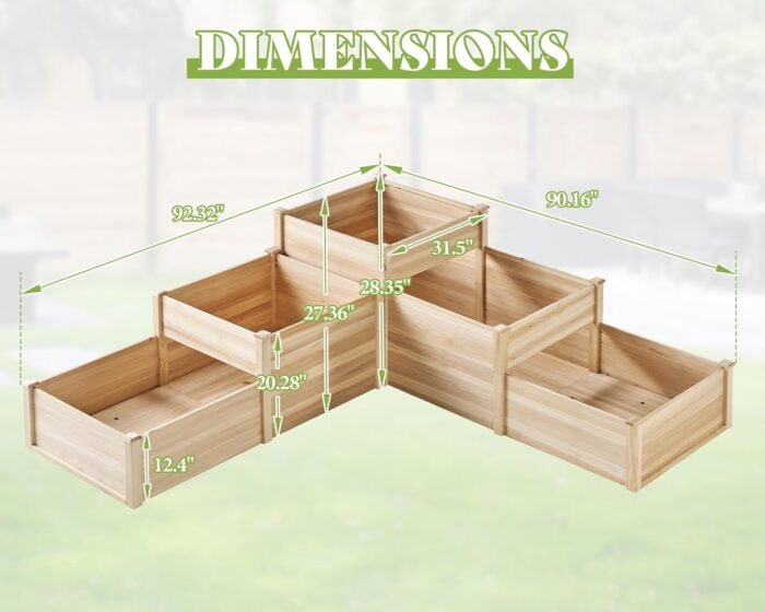 Amerlife Raised Garden Bed Outdoor Gardening, 3-Tier Wood Planter Box with Cedar Leg, Baseboard and Leakage Hole, Large Garden Box Assembled Without Tools, Ideal for Vegetables, Herbs, Flowers - Image 7
