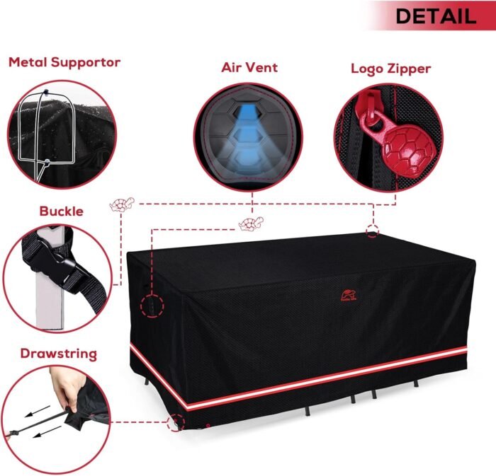 Patio Furniture Sets Cover, Heavy Duty Rectangular Durable Waterproof Outdoor UV Resistant Anti-Fading Dining Table Chairs Furniture Cover, Black, 88" Lx58”Wx29”H - Image 5