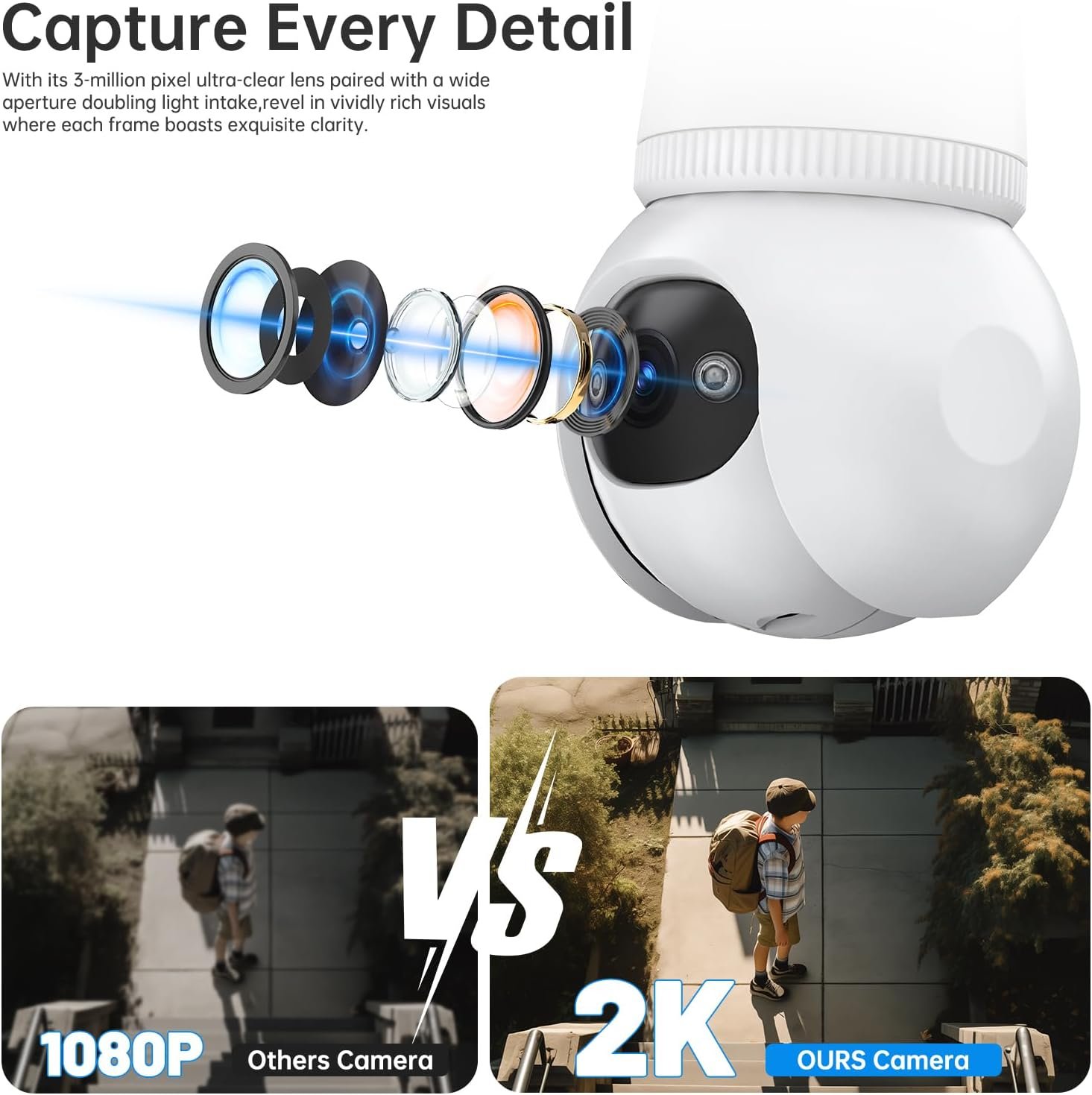 2K Light Bulb Security Camera Wireless Outdoor - 360° AI Motion Detection Cameras for Home Security Outside, 2.4G/5G Hz, Full-Color Night Vision, Auto Tracking, Siren Alarm, SD/Cloud Storage(2pack) - Image 2