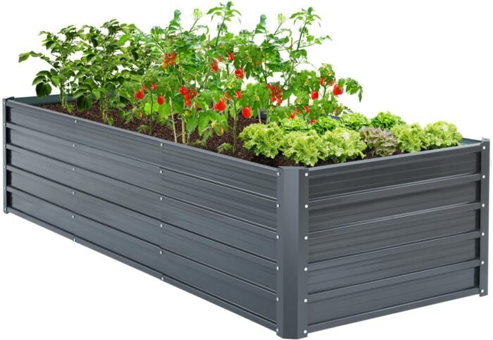 Ohuhu Metal Raised Garden Bed Outdoor 8x3x1.9 FT Reinforced Galvanized Rustproof Colored Steel Planter Boxes for Vegetables, Heavy Duty Raised Beds for Growing Flowers Herbs Succulents