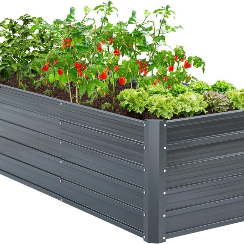 Ohuhu Metal Raised Garden Bed Outdoor 8x3x1.9 FT Reinforced Galvanized Rustproof Colored Steel Planter Boxes for Vegetables, Heavy Duty Raised Beds for Growing Flowers Herbs Succulents