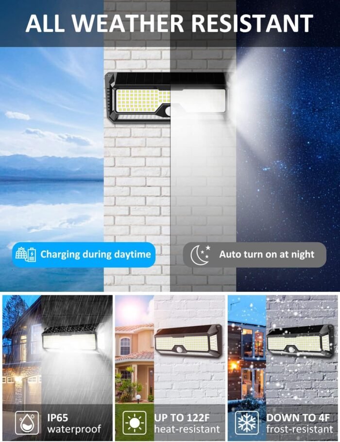 Solar Outdoor Lights - 4000Lm 268 LED Motion Sensor Lights Outdoor, IP65 Waterproof Led Security Lights Bright Solar Wireless Flood Wall Lights with 3 Optional Modes and 4 Wide Angle (2 Pack) - Image 5