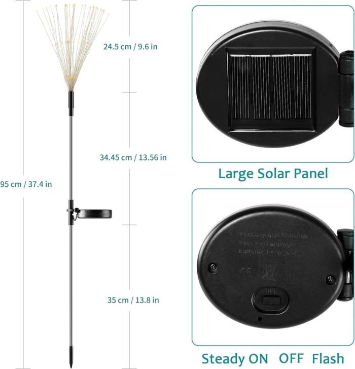 Solar Firework Lights, 2 Pack 120 LEDs 2 Lighting Modes Outdoor Waterproof for Garden Patio Walkway Pathway Party Wedding Christmas Decorative - Cool White - Image 2