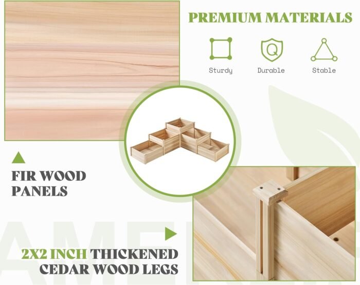 Amerlife Raised Garden Bed Outdoor Gardening, 3-Tier Wood Planter Box with Cedar Leg, Baseboard and Leakage Hole, Large Garden Box Assembled Without Tools, Ideal for Vegetables, Herbs, Flowers - Image 4