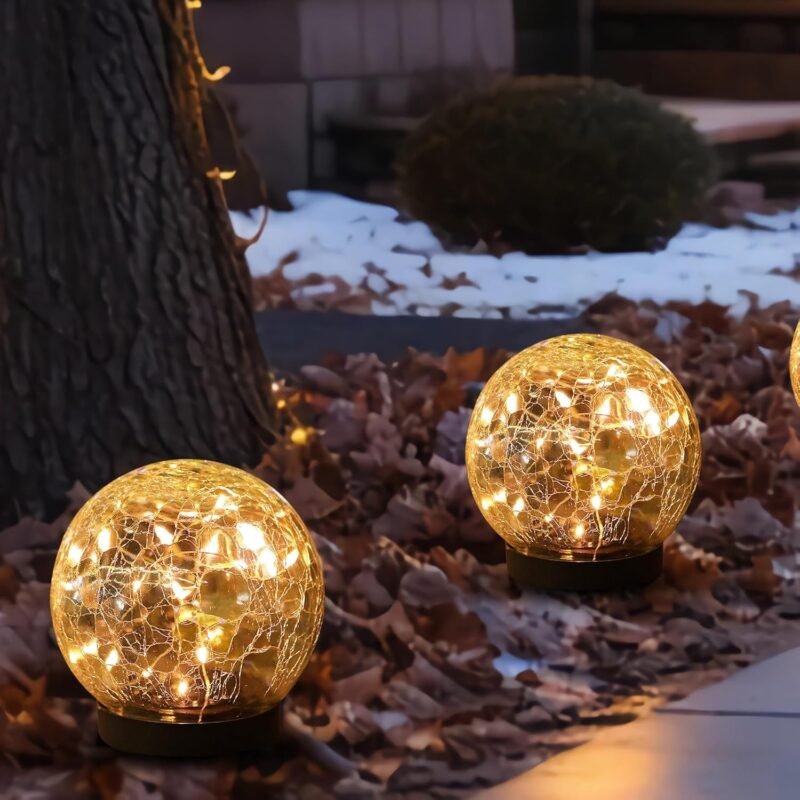 Solar Globe Lights Outdoor Waterproof-Solar Balls-Solar Garden Lights-Solar Orbs for Outside 2 Pack Cracked Glass Ball for Lawn Patio Yard Backyard Decorations