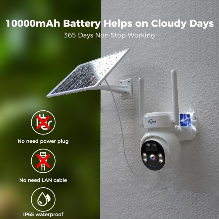 Hiseeu 4G Cellular Security Cameras Wireless Outdoor, No WiFi Security Camera, Solar Powered Cameras 360° PTZ, 2K Color Night Vision, 2-Way Talk, PIR Motion, 64G SD & SIM Card Included - Image 3