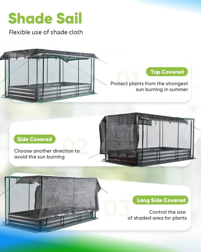 Quictent Galvanized Raised Garden Bed with Crop Cage Plant Protection Net Tent and Shade Cloth Kit Metal Planter Box Bottomless Planting Vegetables Outdoor Backyard Included T Tags Wing Nuts 8x4x1 Ft - Image 2