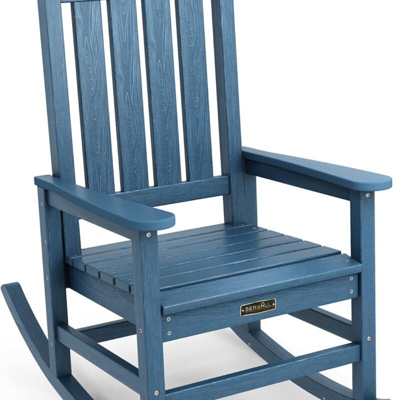SERWALL Oversized Rocking Chair, Outdoor Rocking Chair for Adults, All Weather Resistant Porch Rocker for Lawn Garden, Blue