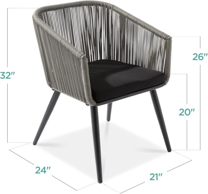 Best Choice Products Set of 2 Patio Dining Chairs, Outdoor Seating Set for Backyard, Poolside, Balcony, Indoor Use w/Woven Wicker Design, 250lb Weight Capacity - Gray/Black - Image 2