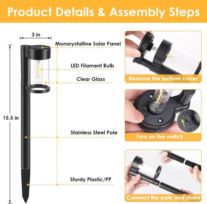 Solar Pathway Lights Outdoor, 10 Pack Metal & Glass Solar Lights Outdoor Waterproof Landscape Path Lights Solar Lights for Outside Yard Lawn Walkway Driveway Garden Decor - Image 2