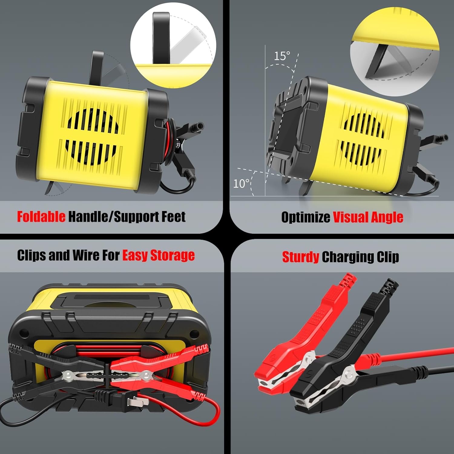 E-FAST 20A Battery Charger,12/24V Lifepo4 Lead Acid Automatic Smart Car Battery Charger, Portable Automotive Trickle Charger, Automobile Battery Maintainer for Car Truck Motorcycle Lawn Mower Boat - Image 5