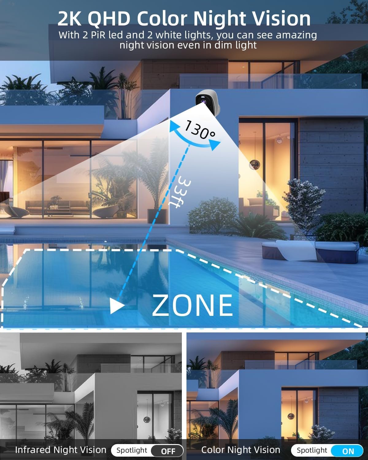 5G/2.4G Wifi Security Cameras Wireless Outdoor , 2K Battery Powered WiFi Cameras with AI Motion Detection Spotlight Siren,Color Night Vision, 2-Way Talk, Waterproof, Cloud/SD Storage, Works w/Alexa - Image 6