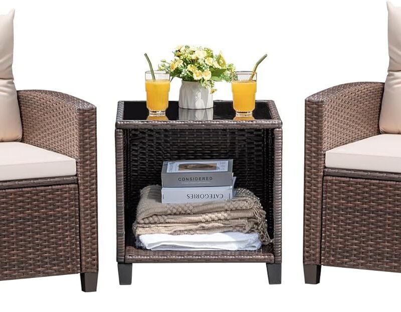Devoko 3 Pieces Patio Furniture Set, PE Rattan Wicker Patio Set with Two Outdoor Chairs and Table, Upgraded Patio Chairs and Table for Porch, Garden Poolside Balcony