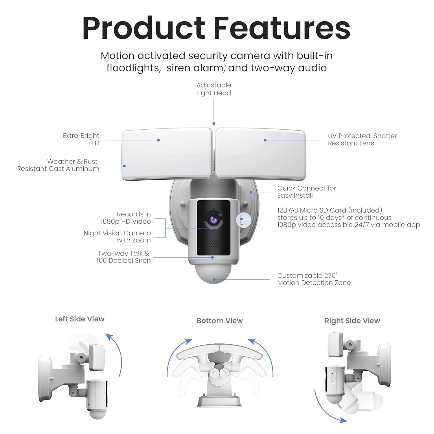 Feit Electric SEC5000/CAM/WIFI Outdoor LED Smart Security Camera with Motion Sensor, 2-Way Audio, 5000 Lumens Floodlight, Works with Alexa and Google Asst, Alarm, Hardwired, Updated Version of SEC3000 - Image 7