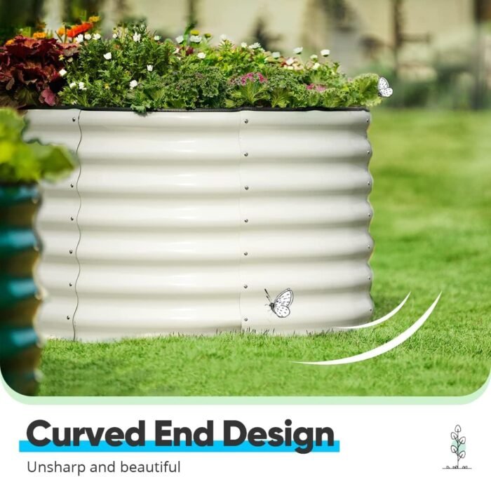 Quictent Galvanized Tall Raised Garden Bed Kit, 8x4x2 ft Oval Large Planting Box Rubber Strip Edging, for Vegetables Outdoor Strengthened by Crossbar (Beige) - Image 3