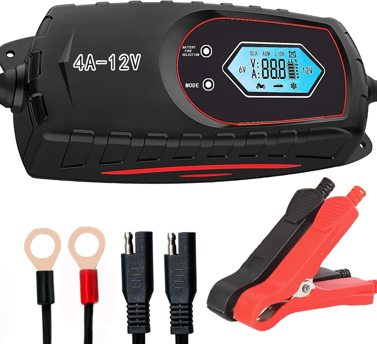 Car Battery Charger and Maintainer, 6V 12V Fully Automatic Smart Battery Charger, Trickle Charger Multipurpose Set for Trucks, Motorcycles, Lawn Mower, Boat, Scooter