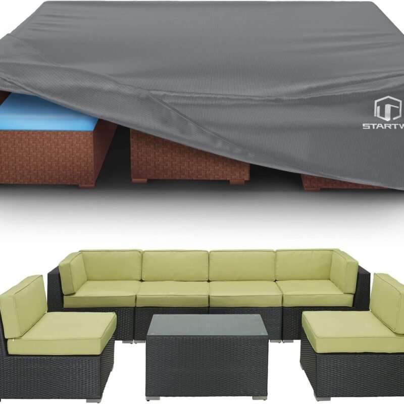 STARTWO Patio Furniture Covers Waterproof Outdoor Lawn Furniture Set Cover for 7-12 Piece Sectional Sofa, Conversation Set Garden Dining Tables Chairs,Grey