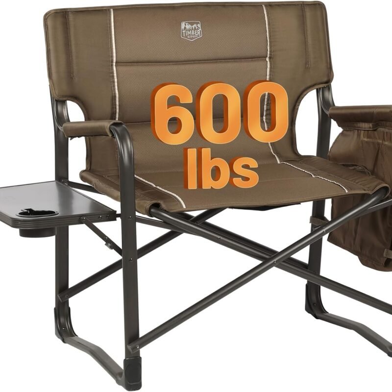 TIMBER RIDGE XXL Upgraded Oversized Directors Chairs with Foldable Side Table, Detachable Side Pocket, Heavy Duty Folding Camping Chair up to 600 Lbs Weight Capacity (Brown) Ideal Gift