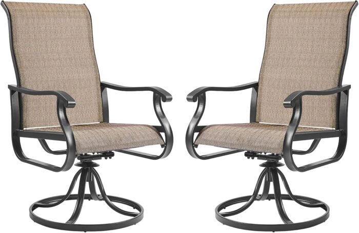 Amopatio Patio Swivel Chairs Set of 2, Outdoor Swivel Rocker Dining Chairs with All Weather Textilene High Back & Metal Frame, for Backyard Deck Lawn Garden, Brown