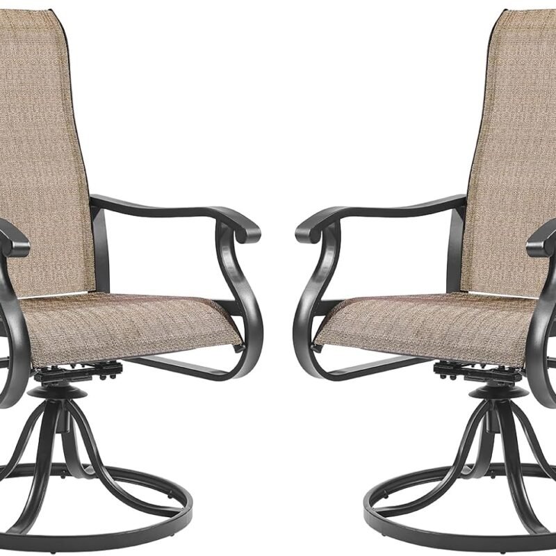 Amopatio Patio Swivel Chairs Set of 2, Outdoor Swivel Rocker Dining Chairs with All Weather Textilene High Back & Metal Frame, for Backyard Deck Lawn Garden, Brown