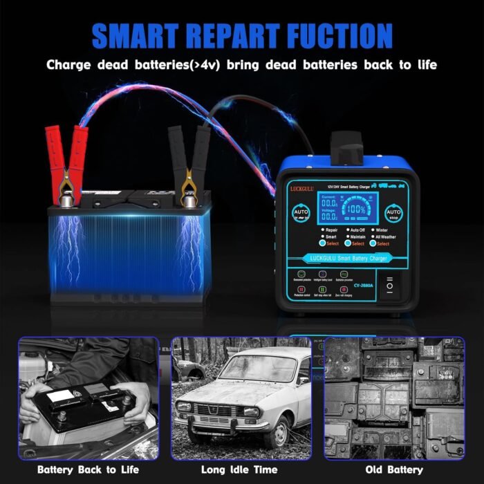 12V/24V Car Battery Chargers Heavy Duty, 0-20A Automatic Battery Maintainer with Auto Shutoffs, Repair, Winter Mode, High/Low Power Smart Trickle Charger and Desulfator,for Boat,Motorcycle,Lawn Mower - Image 4