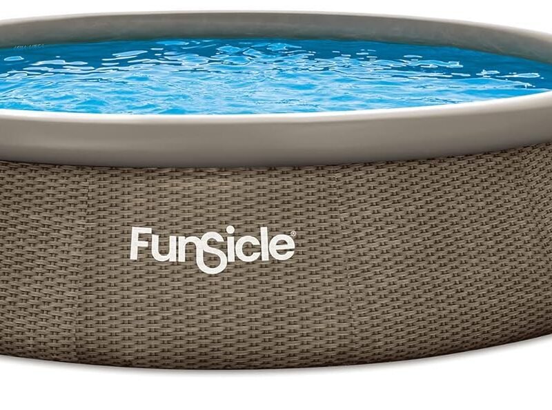 Funsicle 14' x 36" Quickset Round Inflatable Ring Top Outdoor Above Ground Swimming Pool Set with Pump and Cartridge Filter, Brown Triple Basketweave