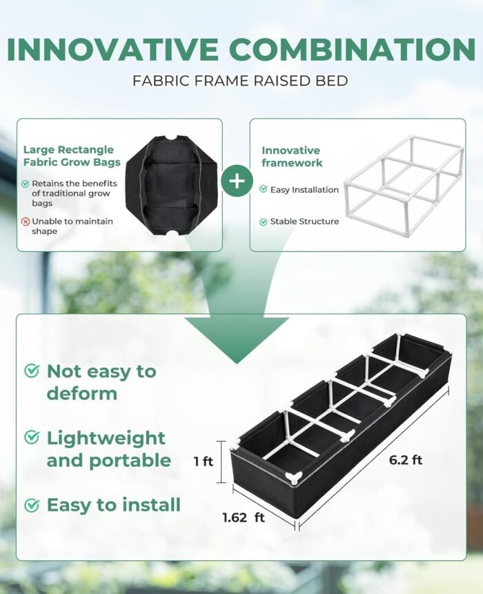 HIRALIY Fabric Raised Beds,Elevated Raised Garden Grows Beds for Outdoor Gardening,Portable Garden Planters,Planter Box for Growing Flowers and Vegetables（6.2 x 1.62 x 1 Ft） - Image 2