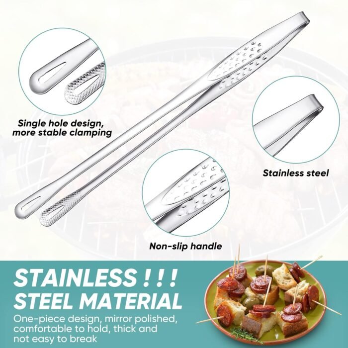 6 Pcs 11 Inches Korean BBQ Tongs Stainless Steel Grill Tongs Japanese Barbecue Tongs Kitchen Tongs For Cooking Portable Kitchenware Grill Tongs for Home Outdoor Steak Salad Food - Image 3