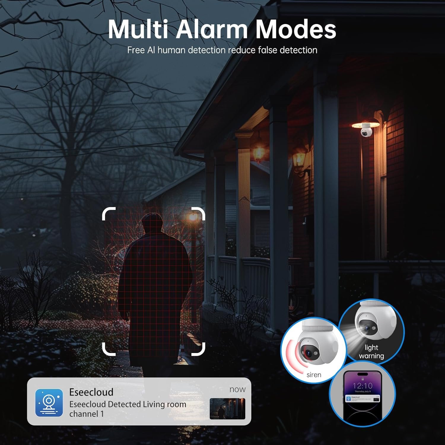 2K Light Bulb Security Camera Wireless Outdoor - 360° AI Motion Detection Cameras for Home Security Outside, 2.4G/5G Hz, Full-Color Night Vision, Auto Tracking, Siren Alarm, SD/Cloud Storage(2pack) - Image 5
