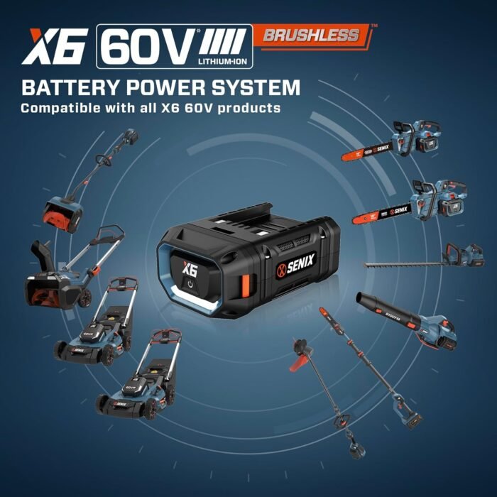 SENIX X6 60 Volt Max* 21-Inch 3-in-1 Cordless Push Lawn Mower, with Bagging, Mulching, and Side Discharge, Height Adjustment, Smart Display, 6Ah Lithium-ion Battery & Charger Included (LPPX6-H) - Image 8