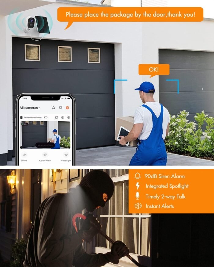 Dzees Solar Powered Security Cameras Wireless Outdoor WiFi, 2K Color Night Vision Outdoor Camera, Wireless Home Security Cameras System with Solar Panel, Spotlight/Alarm, AI Detection, 2-Way Talk - Image 2
