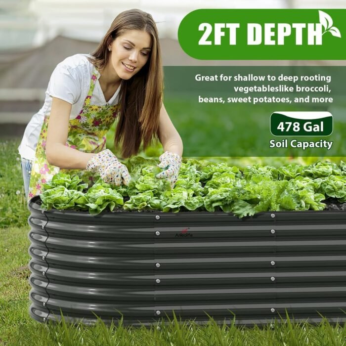 A ANLEOLIFE 6-Set 8X4X2 ft Galvanized Raised Garden Bed Kit, Oval Metal Deep Root Planters for Outdoor Plants, Quartz Grey - Image 7