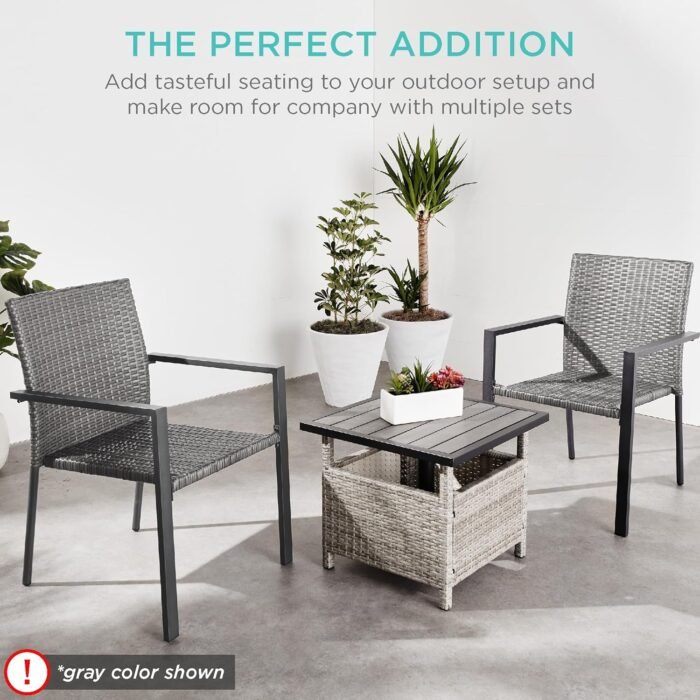 Best Choice Products Set of 2 Stackable Outdoor Wicker Dining Chairs All-Weather Firepit Armchair w/Armrests, Steel Frame for Patio, Deck, Garden, Yard - Natural - Image 6