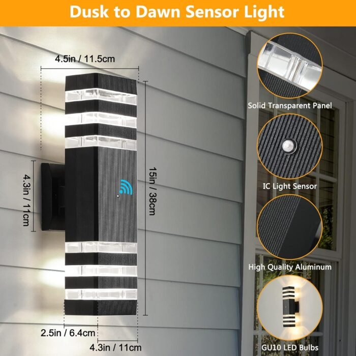 tewei Dusk to Dawn Outdoor Wall Lights, Modern Exterior Light Fixture, 3-Layer Up and Down Matte Black Outdoor Lights IP65 3000K Warm White Waterproof Modern Wall Sconce for Garage Porch, 2 Pack - Image 5