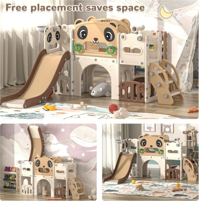 9 in 1 Toddler Slide and Climber Playset Indoor Outdoor Kids Slide with Basketball Hoop,Telescope and Storage Space, Freestanding Backyard Playground for Children Age 1-6 - Image 7