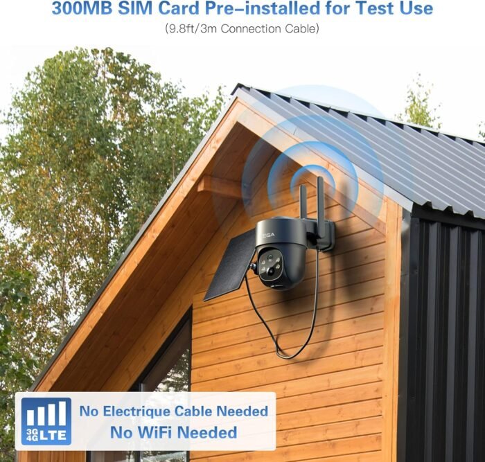 Xega 4G LTE Cellular Security Camera Solar with SIM Card【2 Pack】 Wireless Outdoor No WiFi Security Camera,2K HD PTZ Night Vision Motion Detection 2 Way Talk TF&Cloud Storage IP66, Built-in SIM Card - Image 4