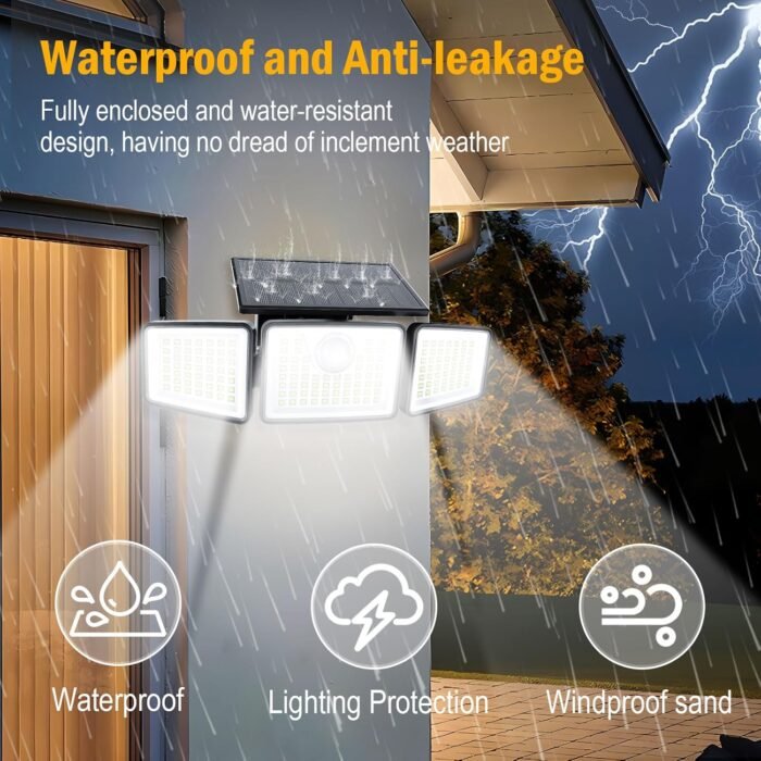 Solar Lights Outdoor 2500LM Motion Sensor Outdoor Lights,3 Head 355° Wide Angle Street Area Lights, Waterproof Security Lights with 3 Modes(Remote,2 Pcs) - Image 5