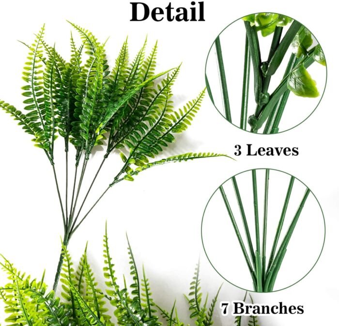 10PCS Fake Fern Outdoors - Ferns Artificial Plants for Outdoor Ferns That Look Real Boston Faux Fern Stems Indoor Nearly Natural UV Resistant Outdoor Plants Artificial for Porch Greenery Decor - Image 3