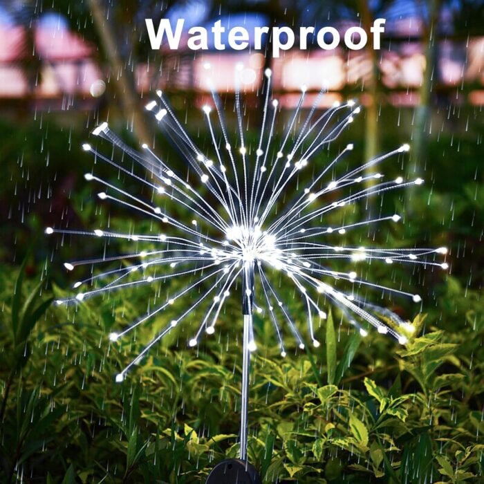 Solar Firework Lights, 2 Pack 120 LEDs 2 Lighting Modes Outdoor Waterproof for Garden Patio Walkway Pathway Party Wedding Christmas Decorative - Cool White - Image 3