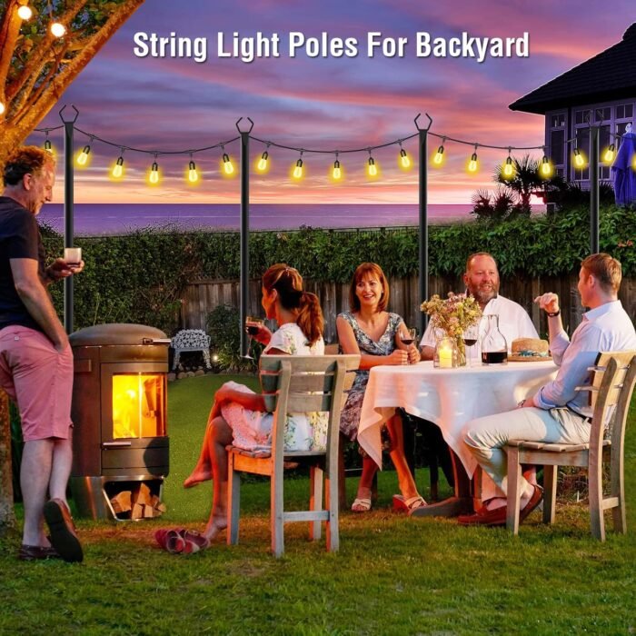 Aulimhti 10Ft Metal Poles with Fork for Outdoor String Lights,2 Pack Light Stand for Outside Garden,Patio,Wedding,Backyard,Deck,Party - Image 3