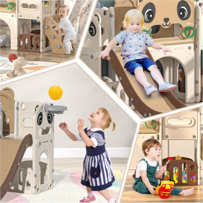 9 in 1 Toddler Slide and Climber Playset Indoor Outdoor Kids Slide with Basketball Hoop,Telescope and Storage Space, Freestanding Backyard Playground for Children Age 1-6 - Image 3