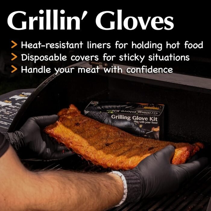 Grilling Glove Kit – 100 Black Nitrile Gloves – 4 Thick Cotton Liners – Disposable BBQ Gloves with Washable Heat-Resistant Liners – Replaceable Cover Oven Mitt for Barbecue and Smoking Meat - Image 2